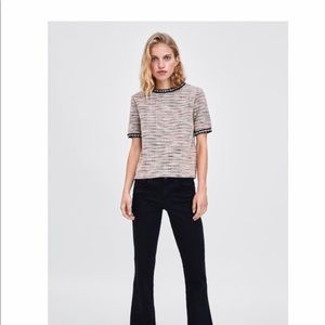 Zara tweed top with faux pearl